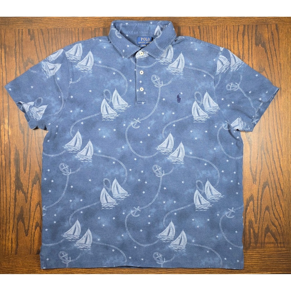 Polo Ralph Lauren Mens XL Custom Slim Fit Sailboat Anchor Nautical Polo Shirt
